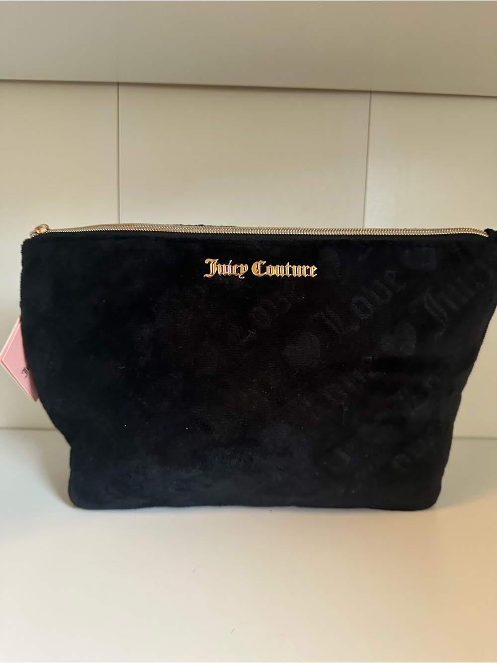 Juicy Couture Black Velvet Cosmetic Pouch with Gold Logo